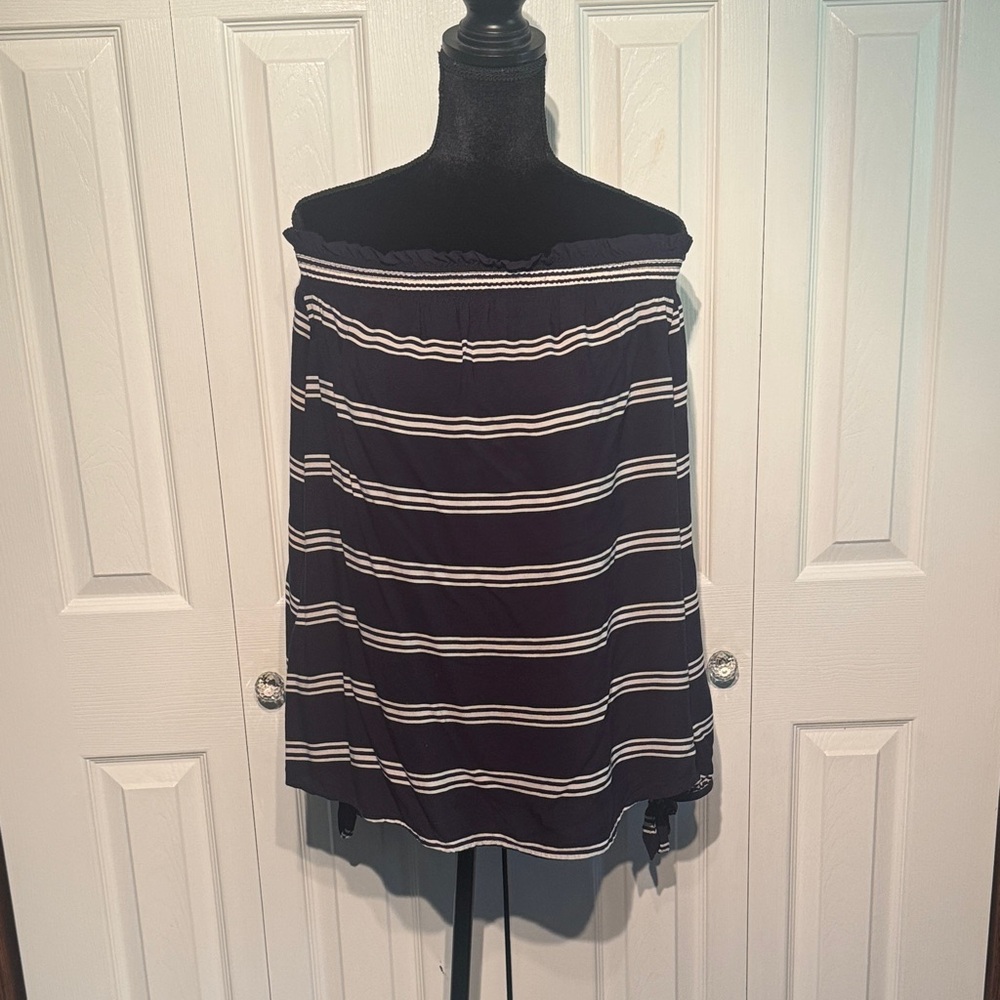 beachlunchlounge Black and White Striped Off-Shoulder Sweater